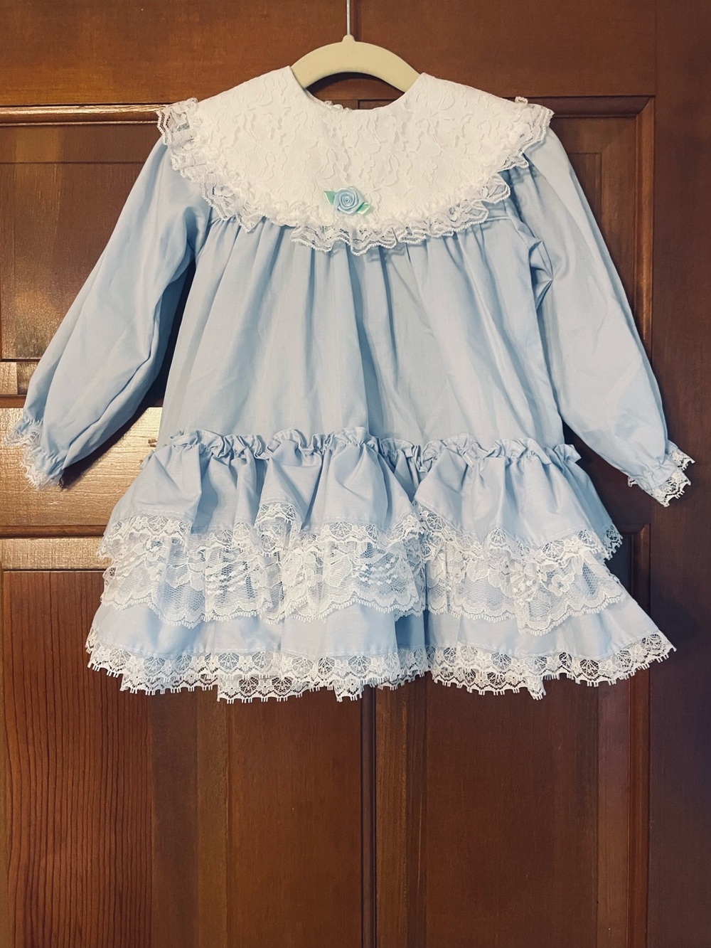 Vintage Infant Girls Light Blue Dress With Lace Trim Size 24 Months
